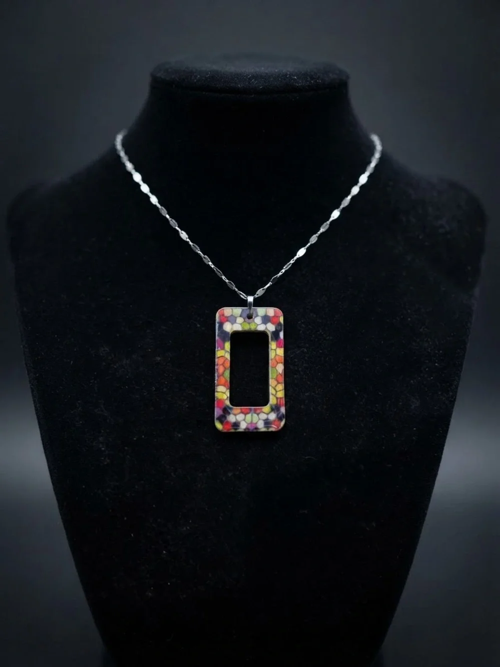 Colorful Mosaic Rectangle Pendant Necklace - Women Jewelry